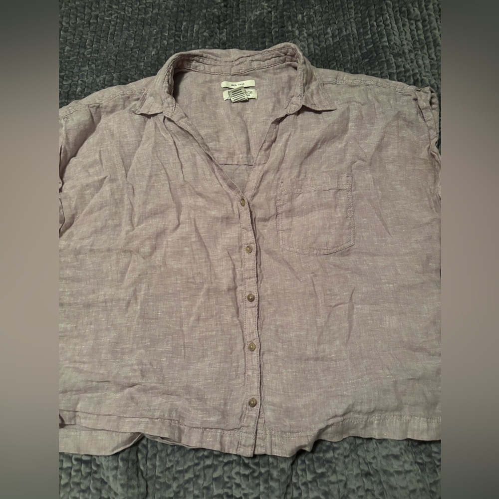 Lavender linen short sleeve blouse